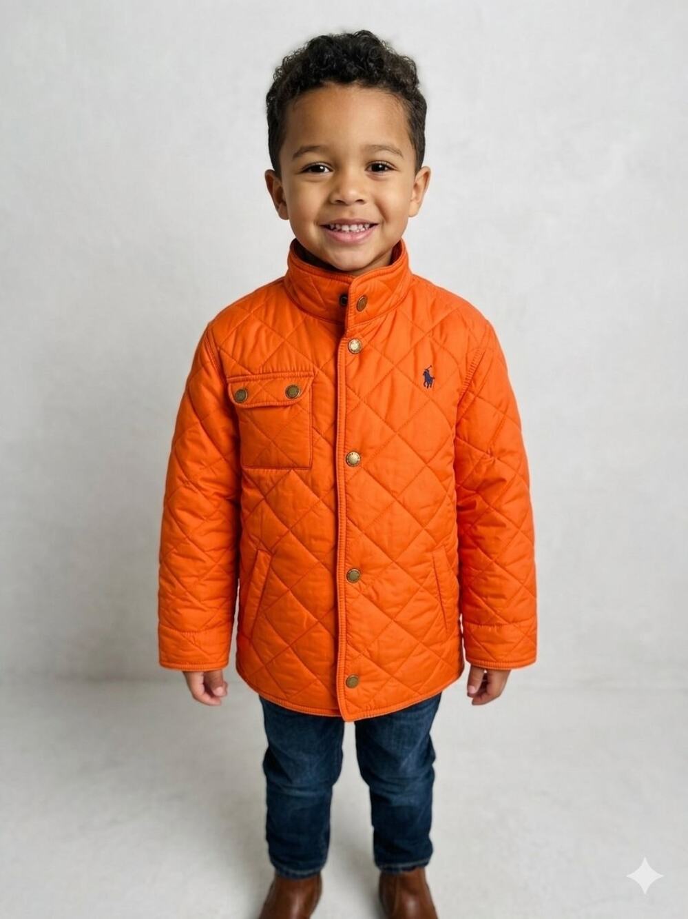 Polo Ralph Lauren Boys Quilted Barn Jacket Orange Pony Logo Coat Size 7